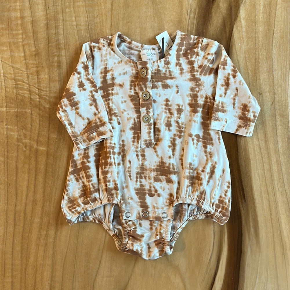Kate Quinn The Woods. Long Sleeve Henley Bubble. RARE Neutral Shibori.